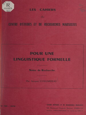 cover image of Pour une linguistique formelle